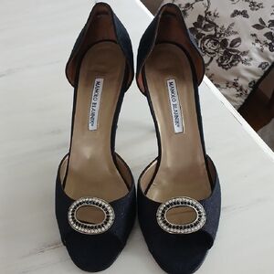 Manolo Blahnik Black Heels with Embellished Buckle